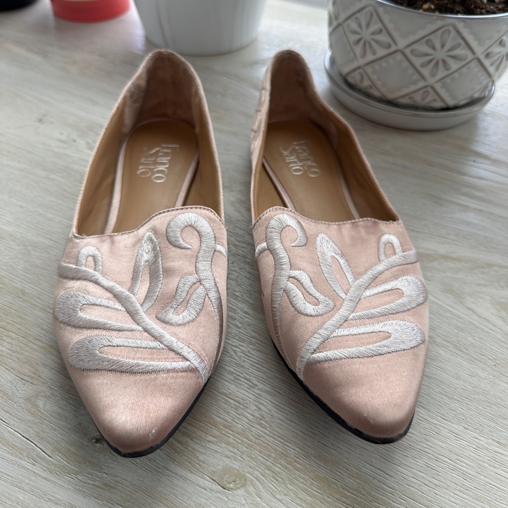 Franco Sarto Women's Pink Embroidered Flats